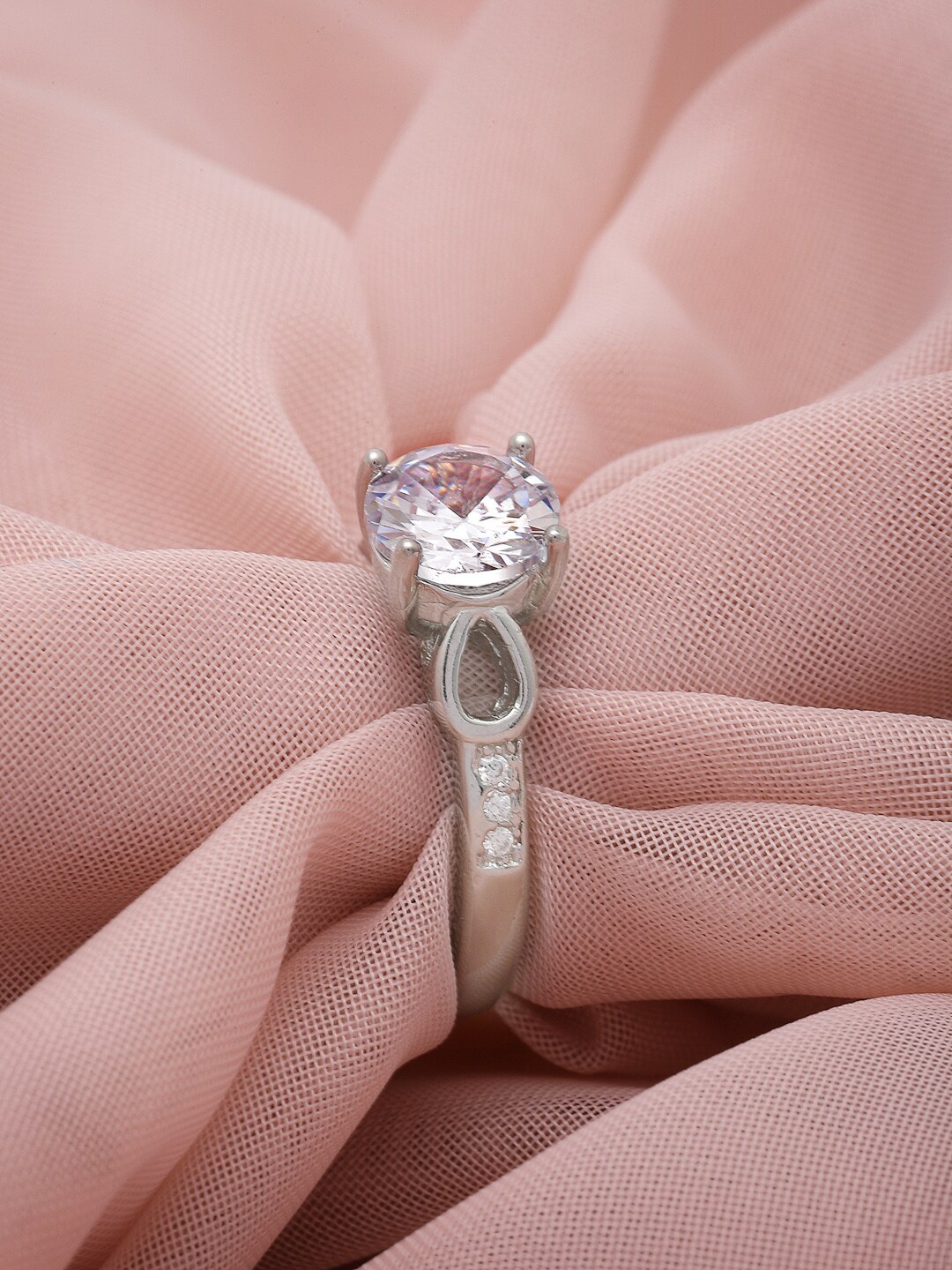 

Pissara by Sukkhi 925 Sterling Silver Rhodium-Plated Cubic Zirconia-Studded Ring