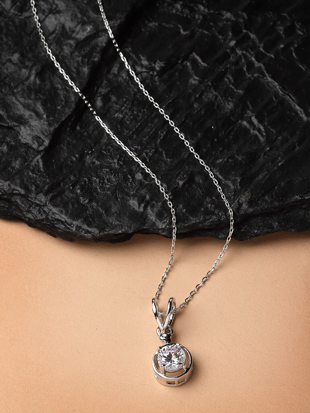 

Pissara by Sukkhi 925 Sterling Silver Rhodium-Plated CZ-Studded Pendant With Chain
