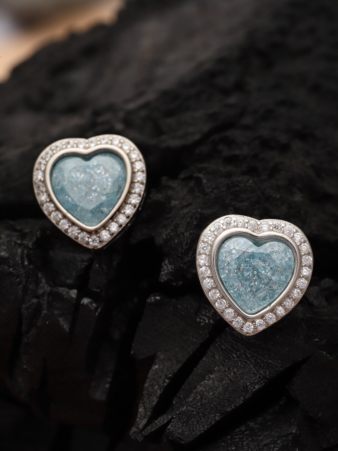 

Pissara by Sukkhi Rhodium-Plated Cubic Zirconia Heart Shaped Studs Earrings, Silver