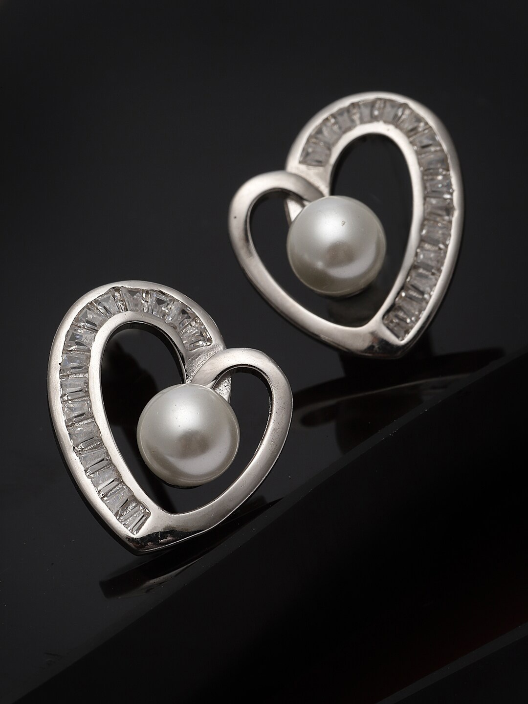 

Pissara by Sukkhi Rhodium-Plated Heart Shaped Studs Earrings, Silver