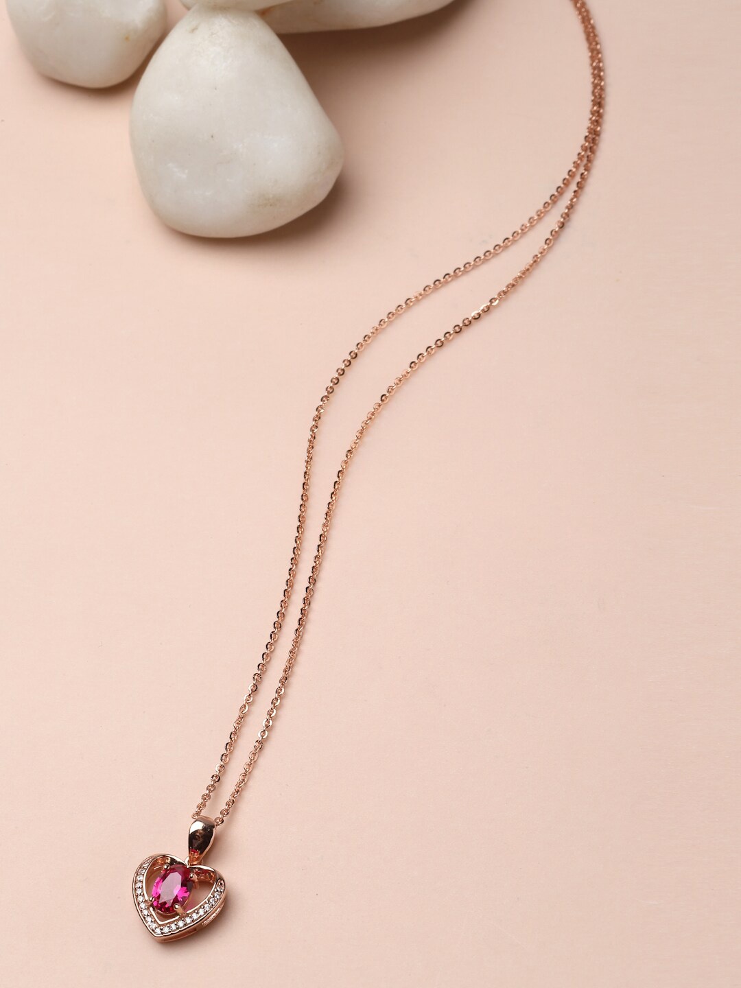 

Pissara by Sukkhi 925 Sterling Silver CZ-Studded & Heart Charm Pendant With Chain, Rose gold