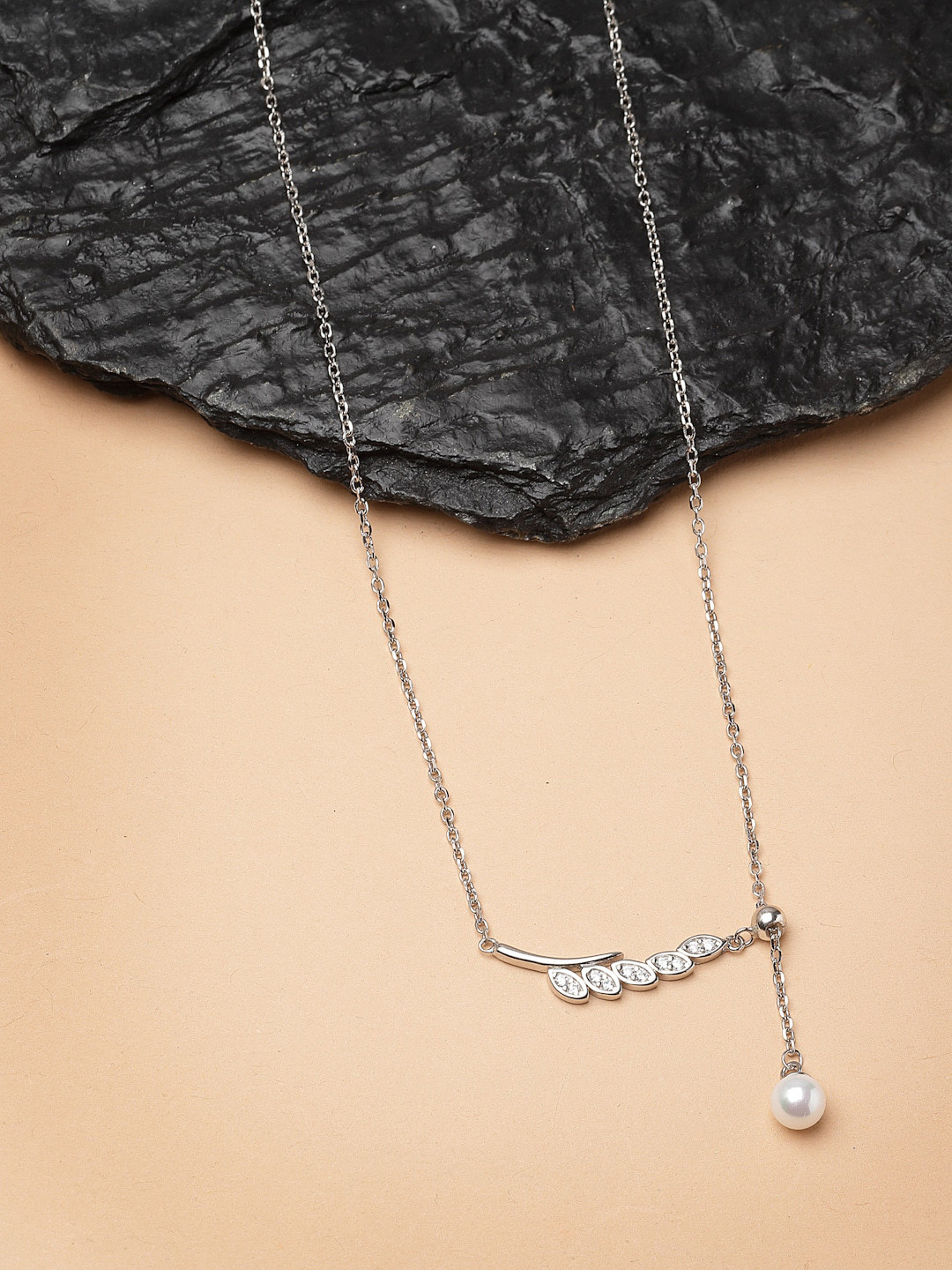 

Pissara by Sukkhi 925 Sterling Silver Rhodium-Plated CZ Studded & Beaded Necklace