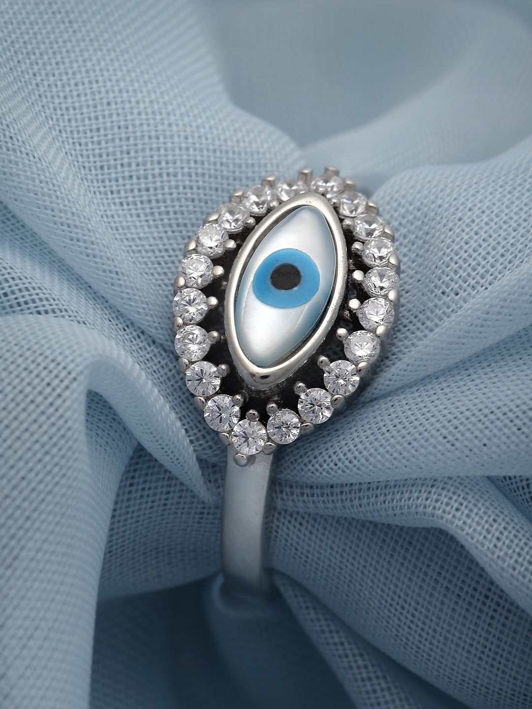

Pissara by Sukkhi Rhodium-Plated 925 Sterling Silver Stone Studded Finger Ring