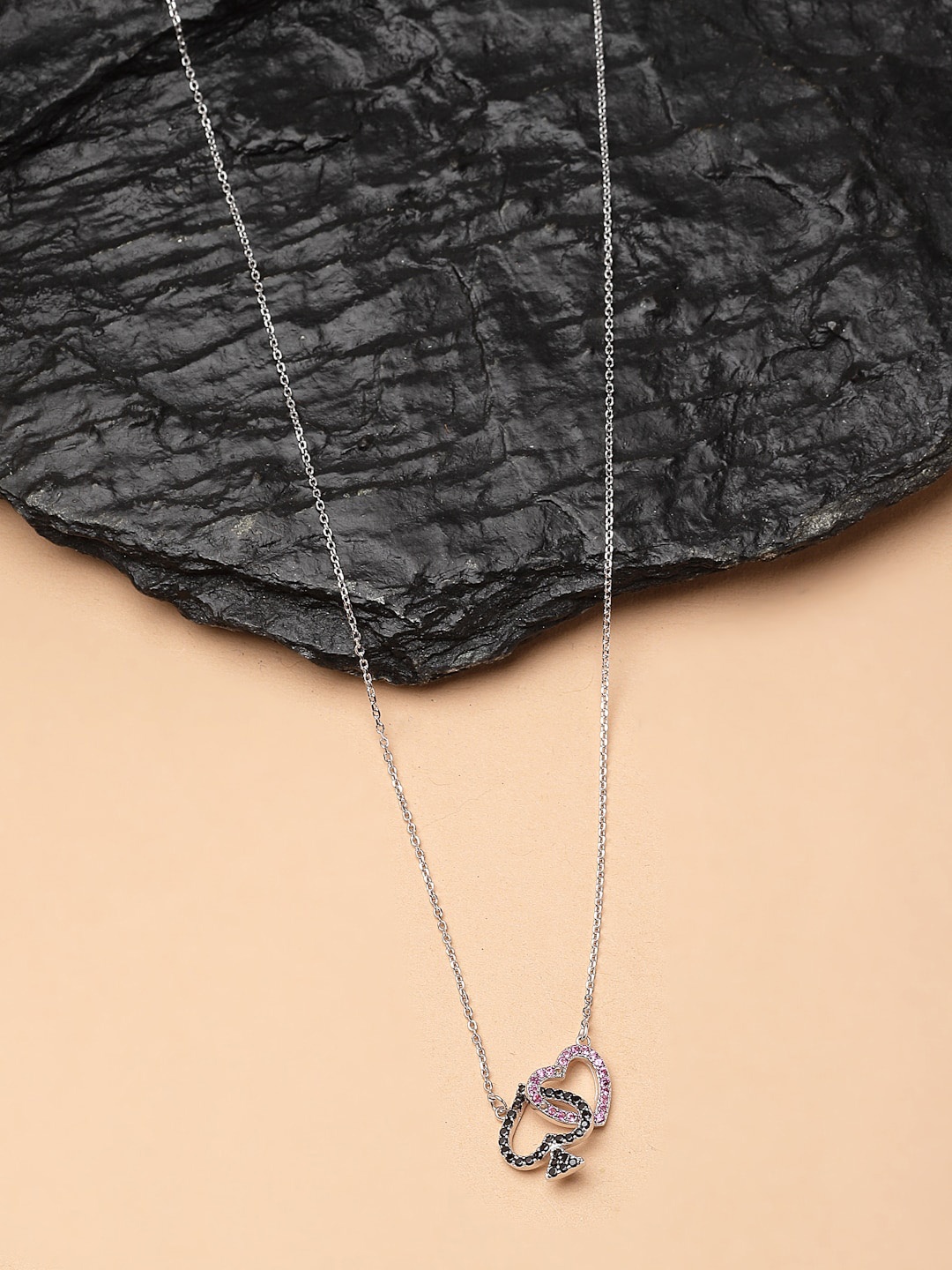 

Pissara by Sukkhi 925 Sterling Silver Rhodium-Plated CZ Studded Heart Shaped Necklace