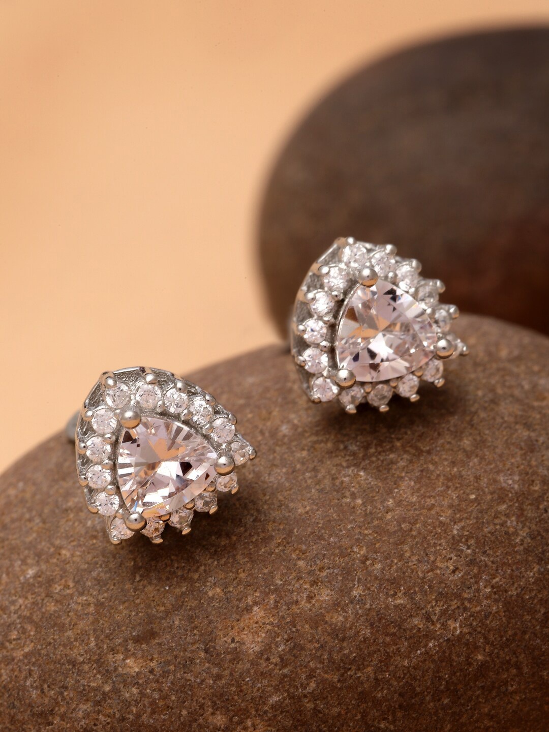 

Pissara by Sukkhi Rhodium-Plated Cubic Zirconia Triangular Studs Earrings, Silver
