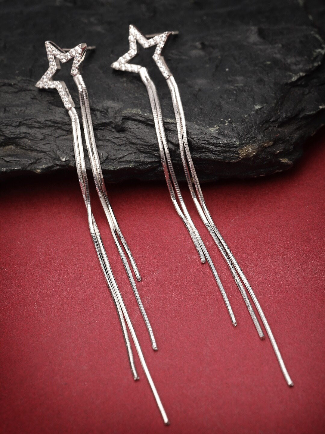 

Pissara by Sukkhi Sterling Silver Rhodium-Plated Star Shaped Drop Earrings