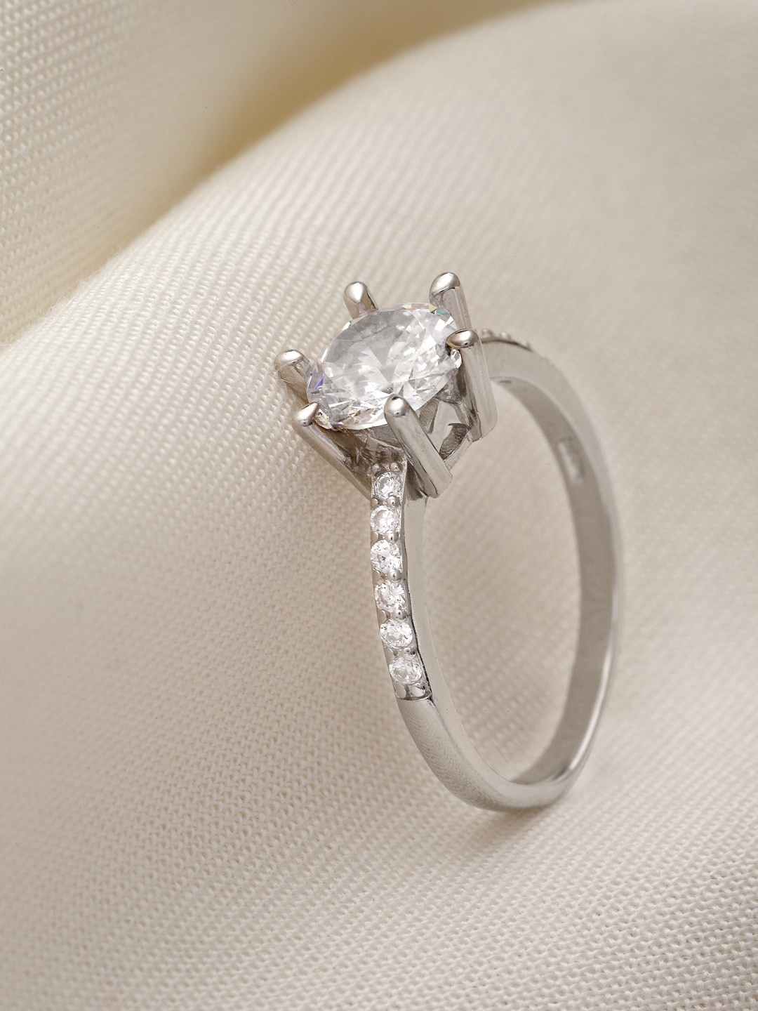

Pissara by Sukkhi Rhodium-Plated 925 Sterling Silver Cubic Zirconia Studded Finger Ring