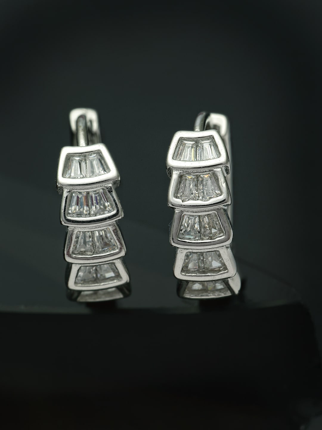 

Pissara by Sukkhi 925 Sterling Silver Circular Cubic Zirconia Hoop Earrings