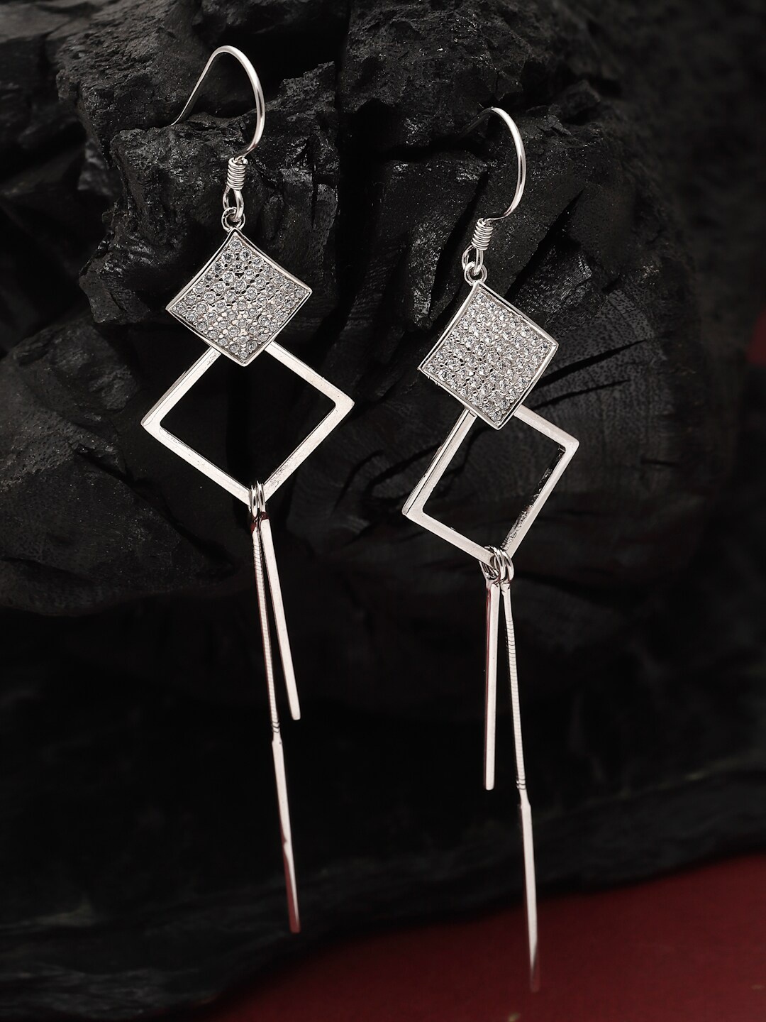 

Pissara by Sukkhi Rhodium-Plated Cubic Zirconia Square Drop Earrings, Silver