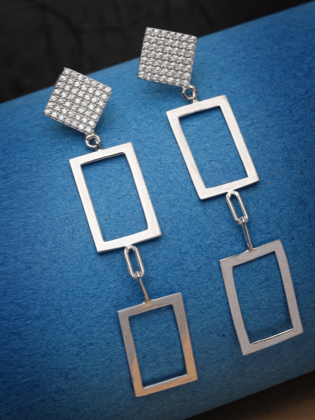 

Pissara by Sukkhi 925 Sterling Silver Geometric Cubic Zirconia Drop Earrings