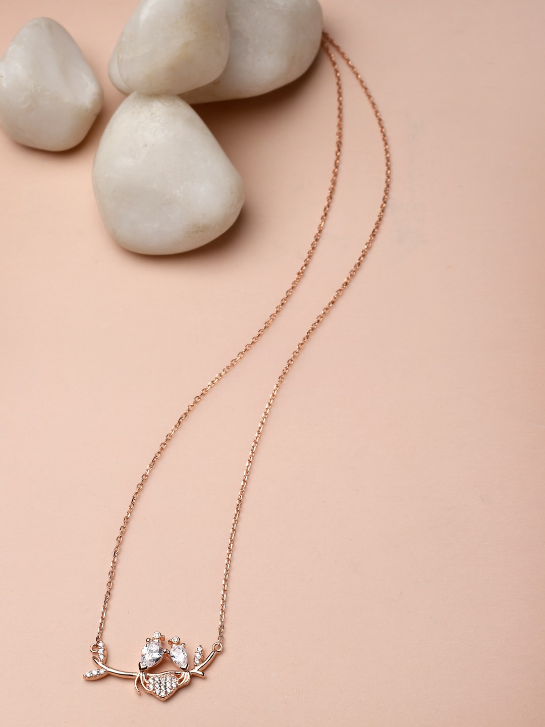 

Pissara by Sukkhi 925 Sterling Silver Rose Gold-Plated CZ-Studded Pendant With Chain