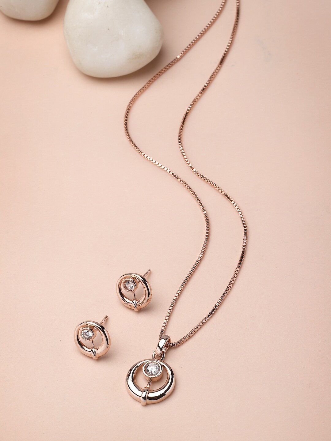 

Pissara by Sukkhi Rose Gold-Plated CZ-Studded Pendant & Earrings