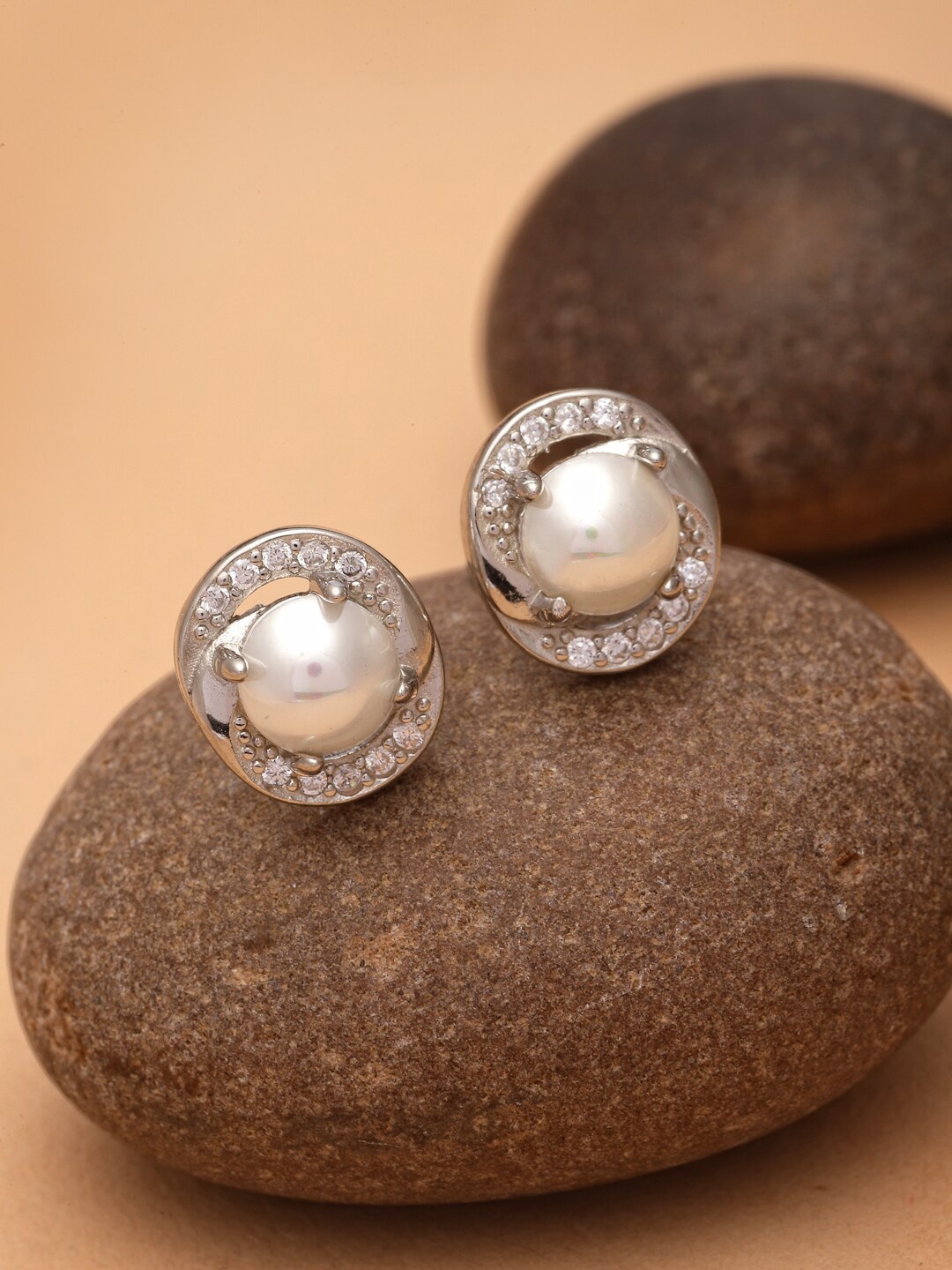 

Pissara by Sukkhi Rhodium-Plated Cubic Zirconia Circular Studs Earrings, Silver