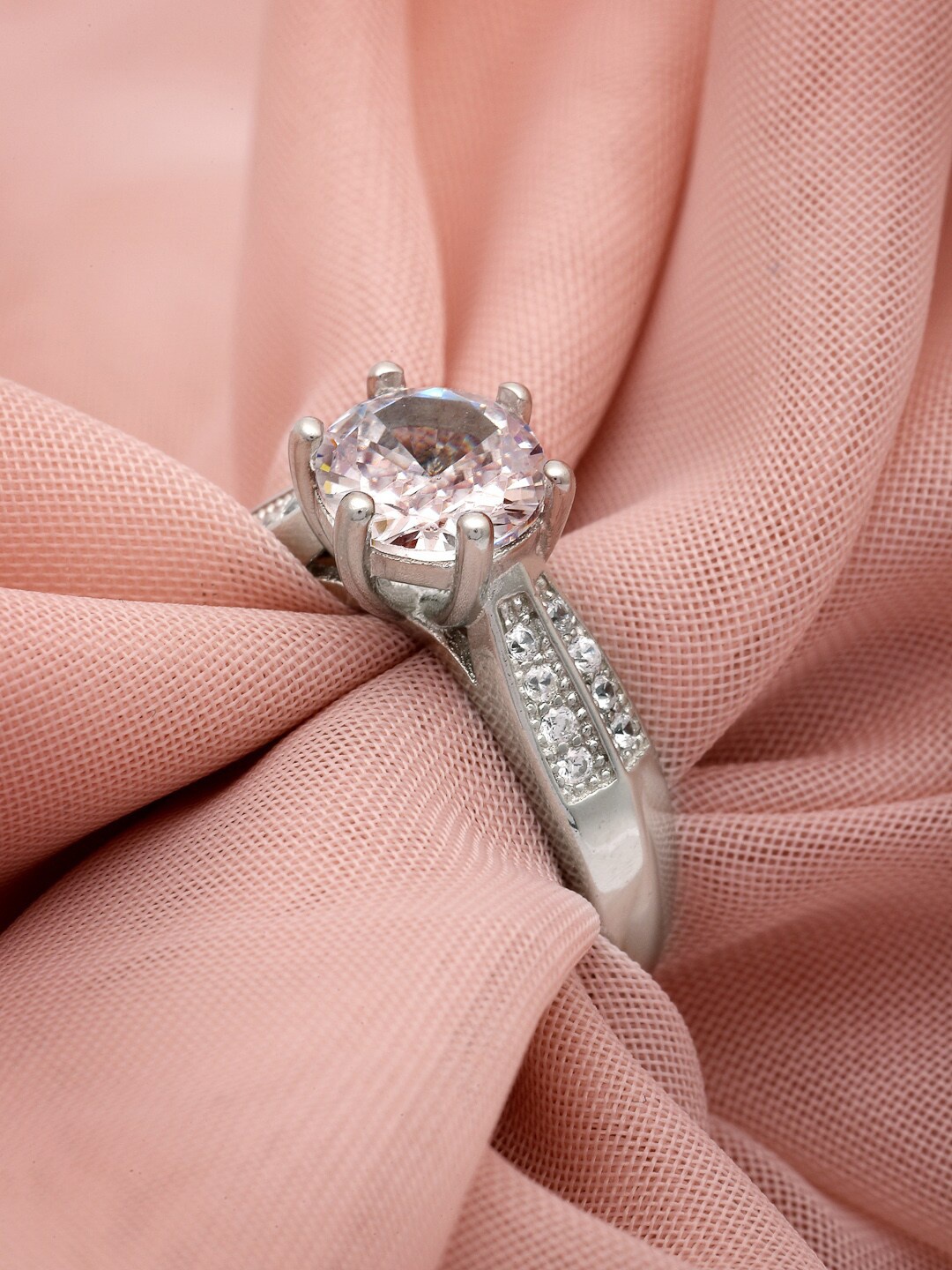 

Pissara by Sukkhi Rhodium-Plated 925 Sterling Silver Cubic Zirconia Studded Finger Ring