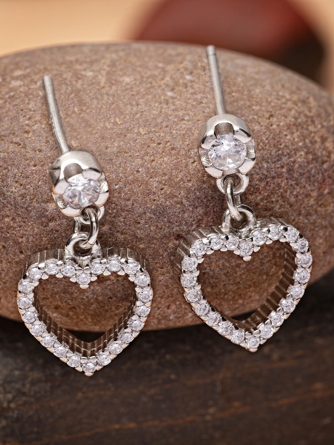 

Pissara by Sukkhi 925 Sterling Silver Heart Shaped Cubic Zirconia Drop Earrings