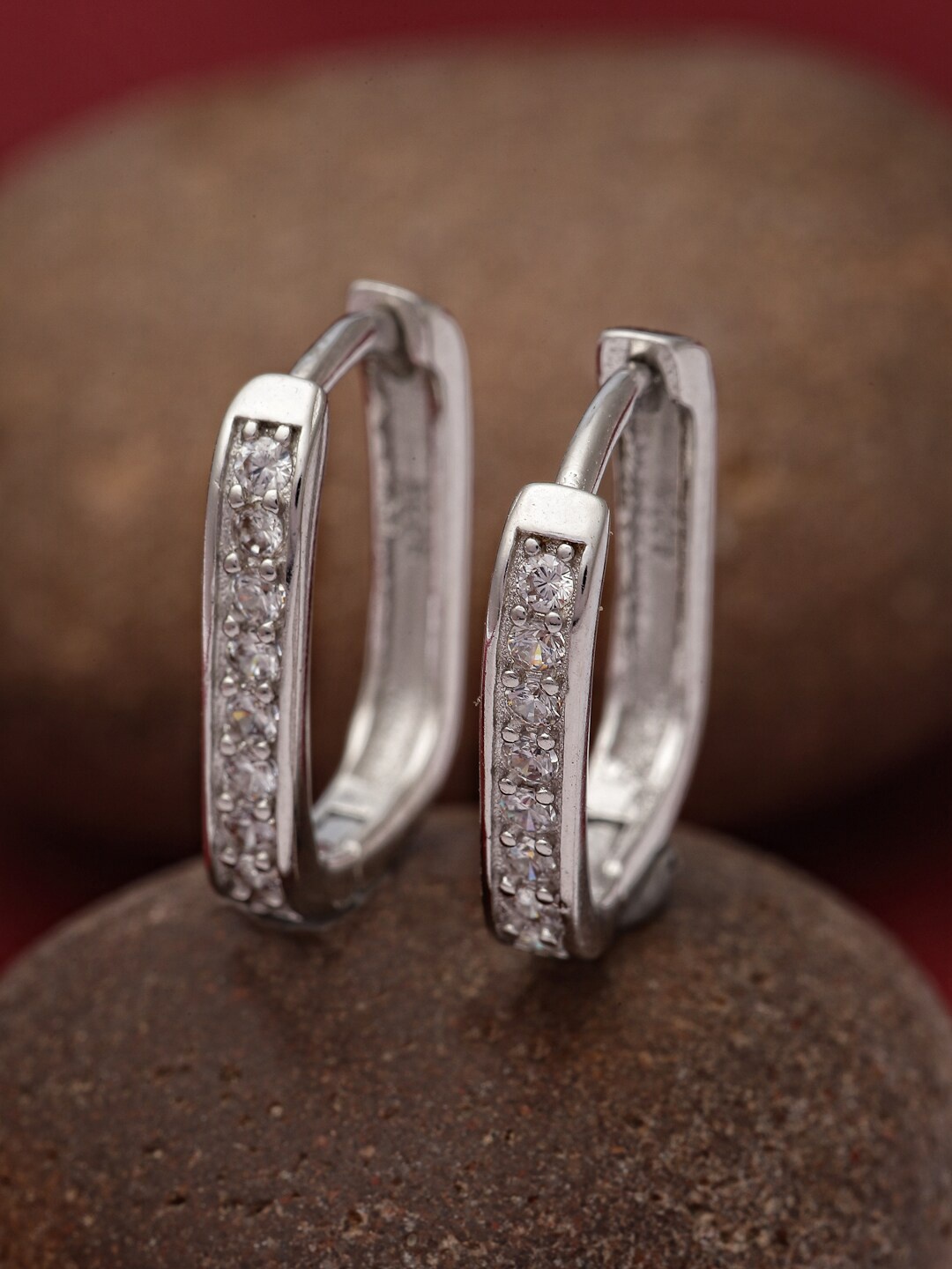 

Pissara by Sukkhi Rhodium-Plated Oval Hoop Earrings, Silver