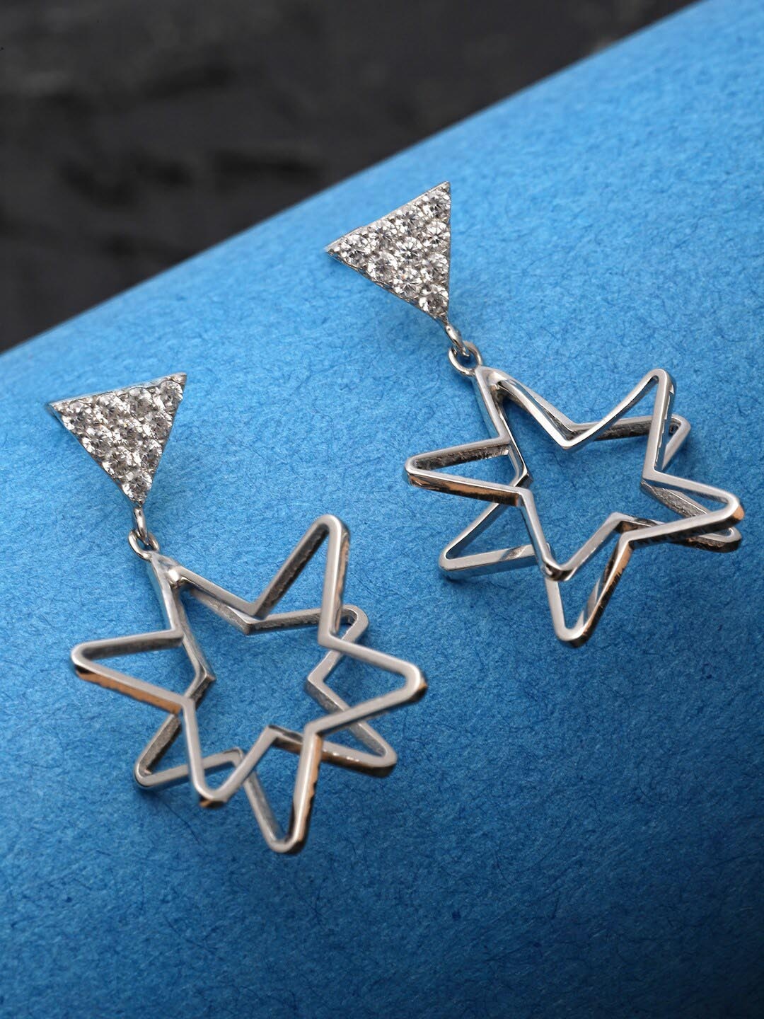 

Pissara by Sukkhi Rhodium-Plated Cubic Zirconia Star Shaped Drop Earrings, Silver