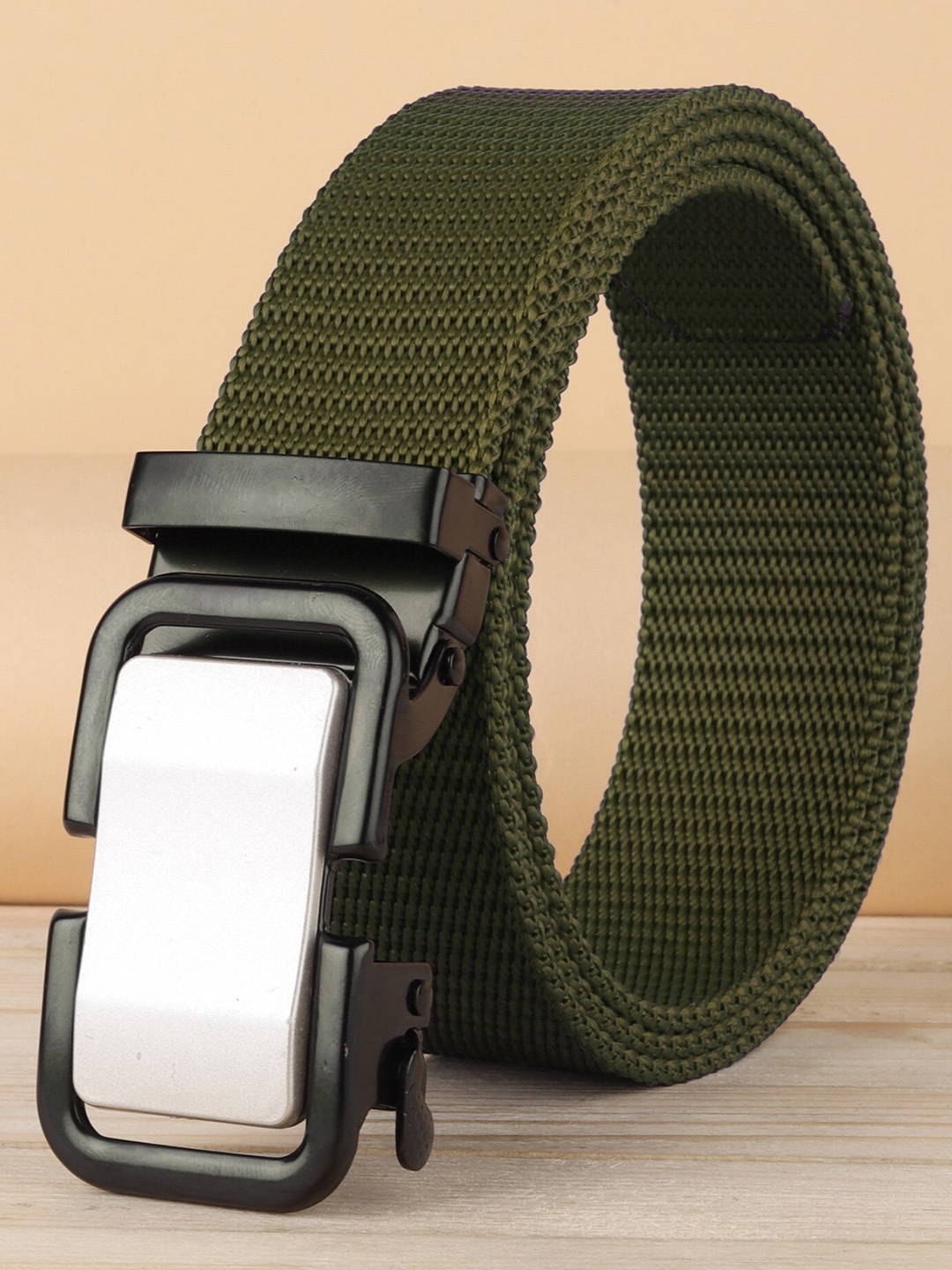

ZORO Men Textured Canvas Wide Belt, Green