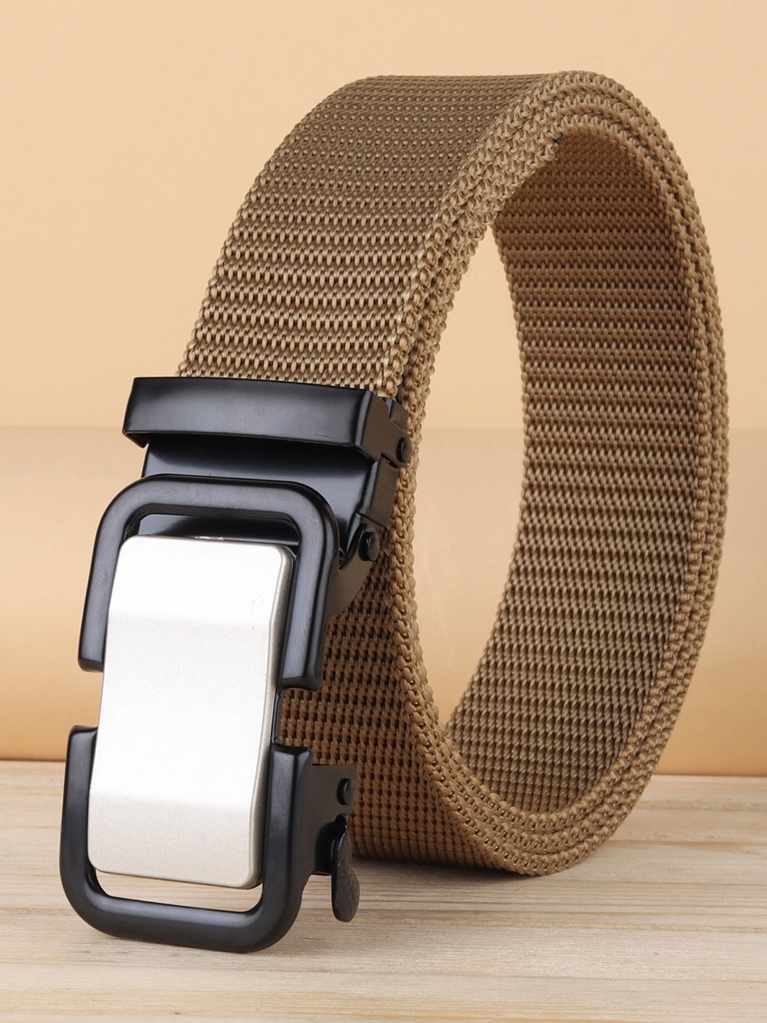 

ZORO Men Textured Canvas Wide Belt, Gold