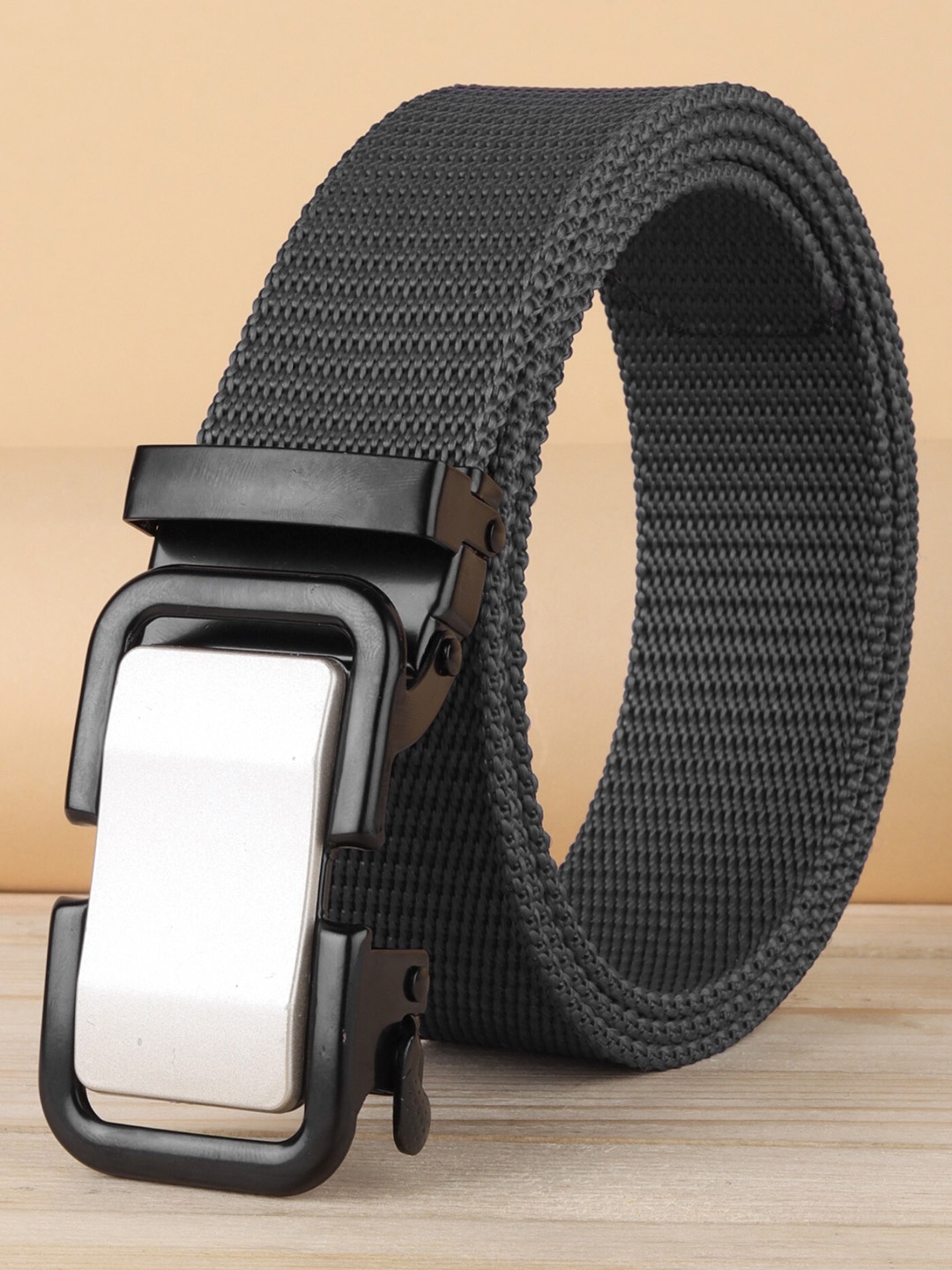 

ZORO Men Textured Canvas Wide Belt, Grey