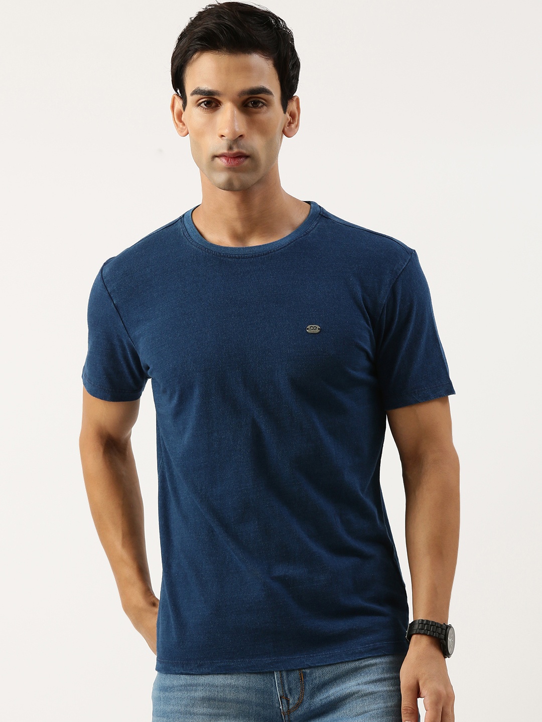 

Peter England Casuals Men Pure Cotton Slim Fit T-shirt, Navy blue