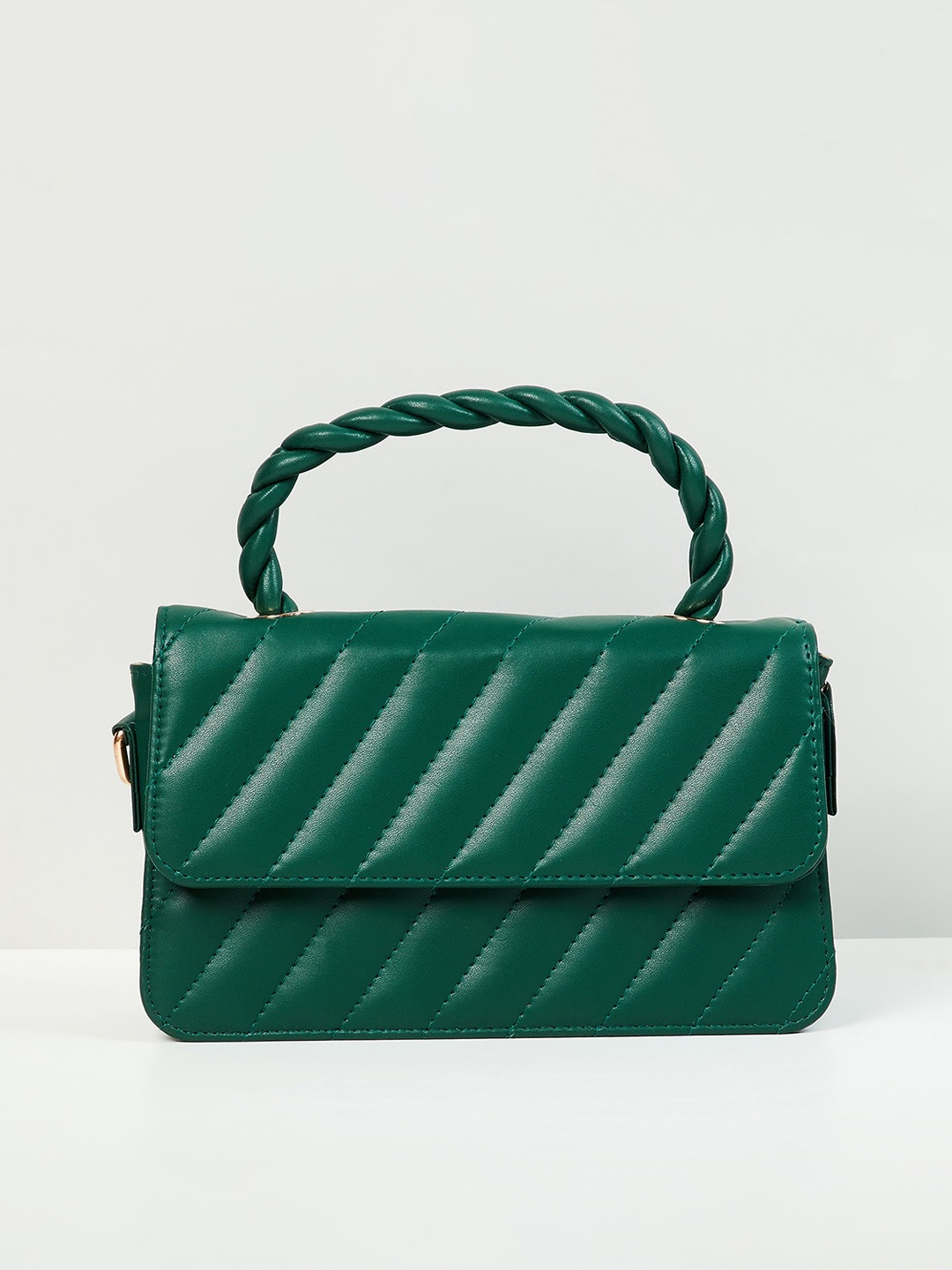 

max Textured PU Structured Sling Bag With Quilted, Green