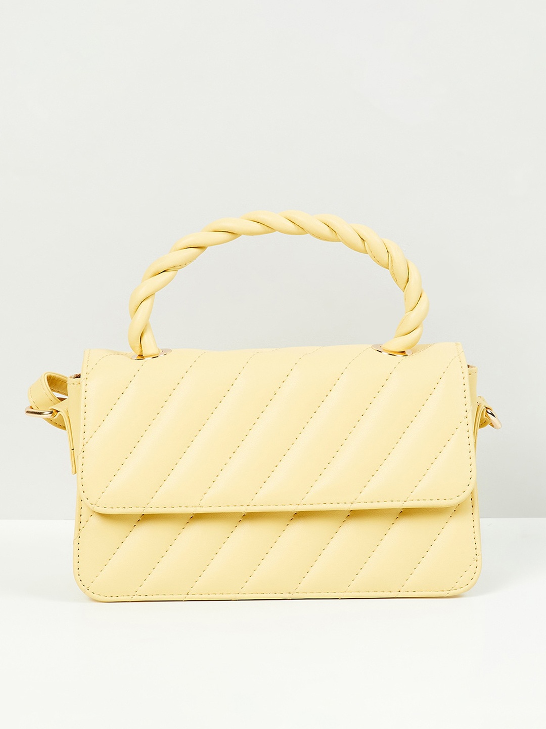 

max Textured PU Structured Sling Bag With Quilted, Yellow