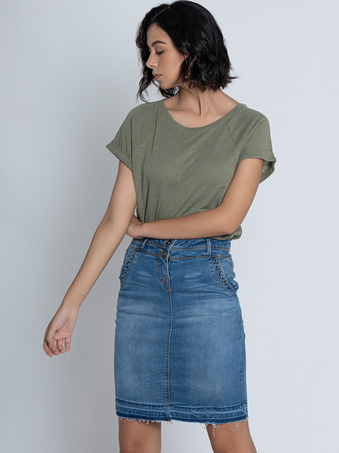

B.Copenhagen Demin Above-Knee Skirt, Blue