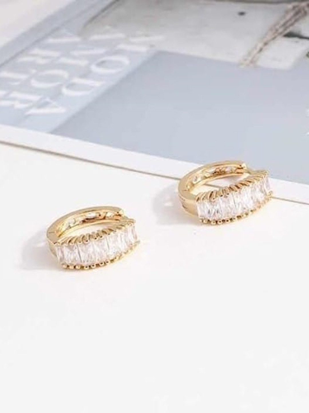 

VIEN Gold-Plated Cubic Zirconia Stainless Steel Contemporary Hoop Earrings