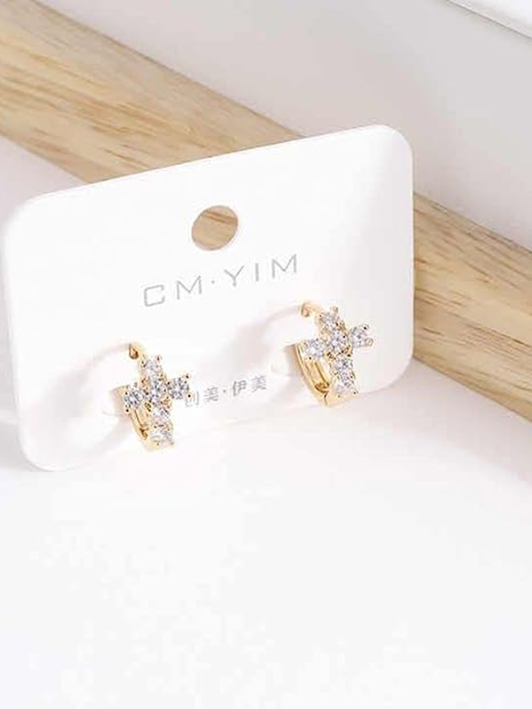 

VIEN Gold-Plated Cubic Zirconia Stainless Steel Contemporary Hoop Earrings