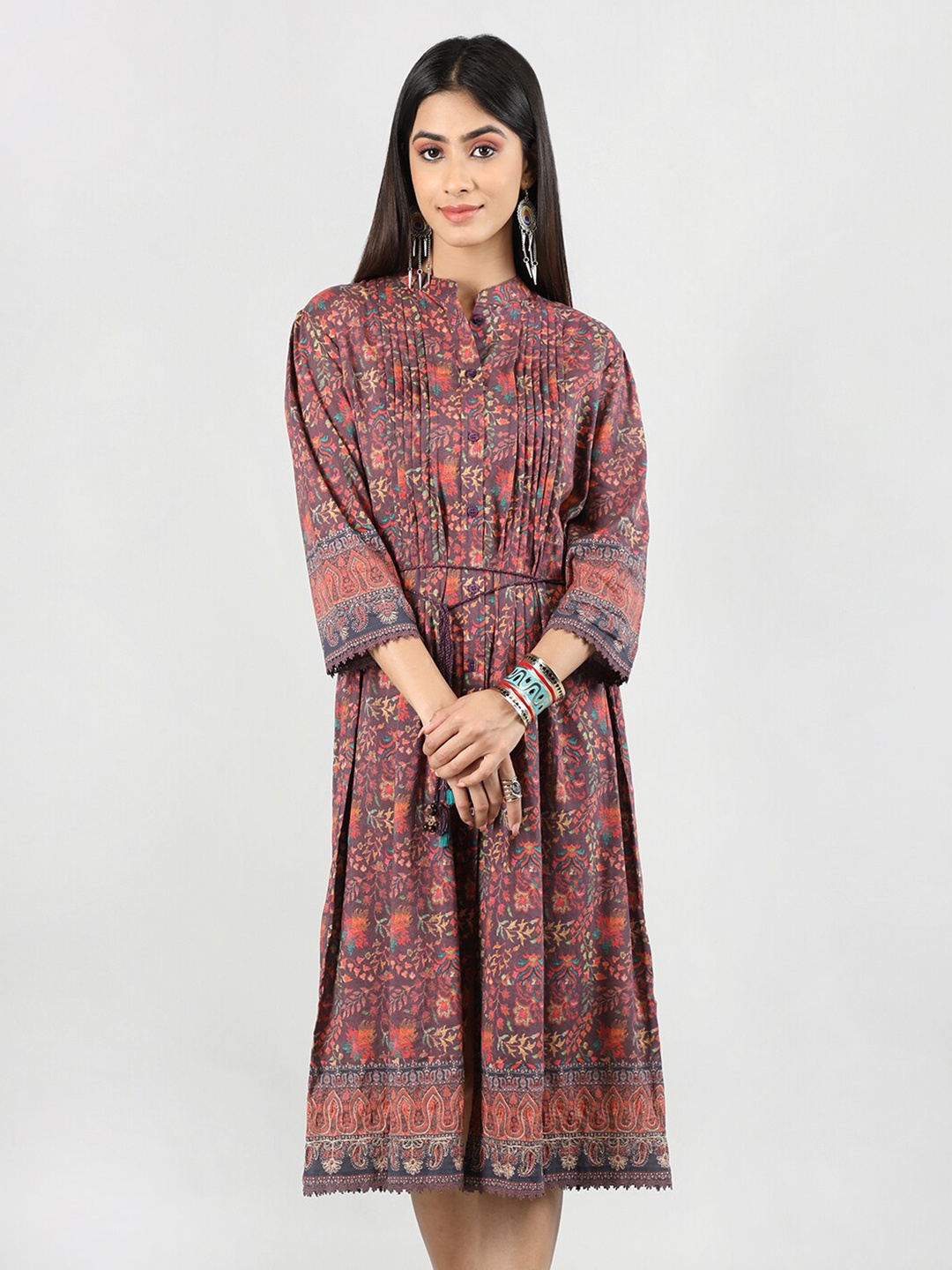 

Dlanxa Floral Printed A-line Midi Dress, Maroon