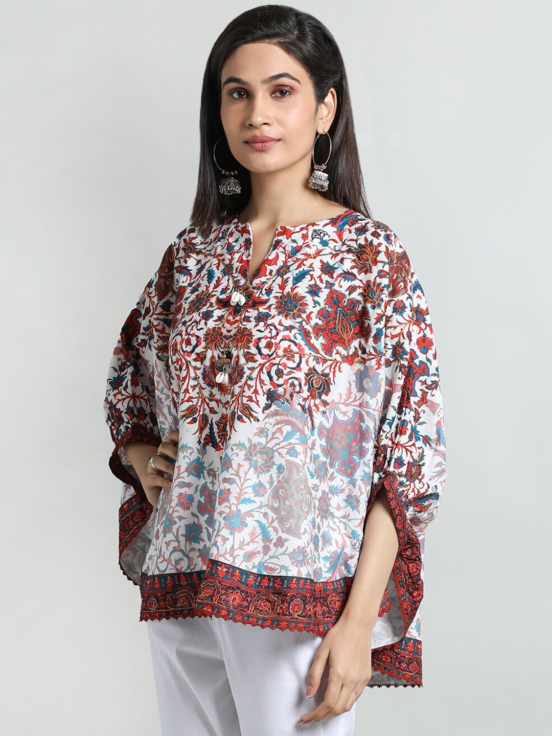 

Dlanxa Floral Printed Embroidered Kaftan Top, Off white