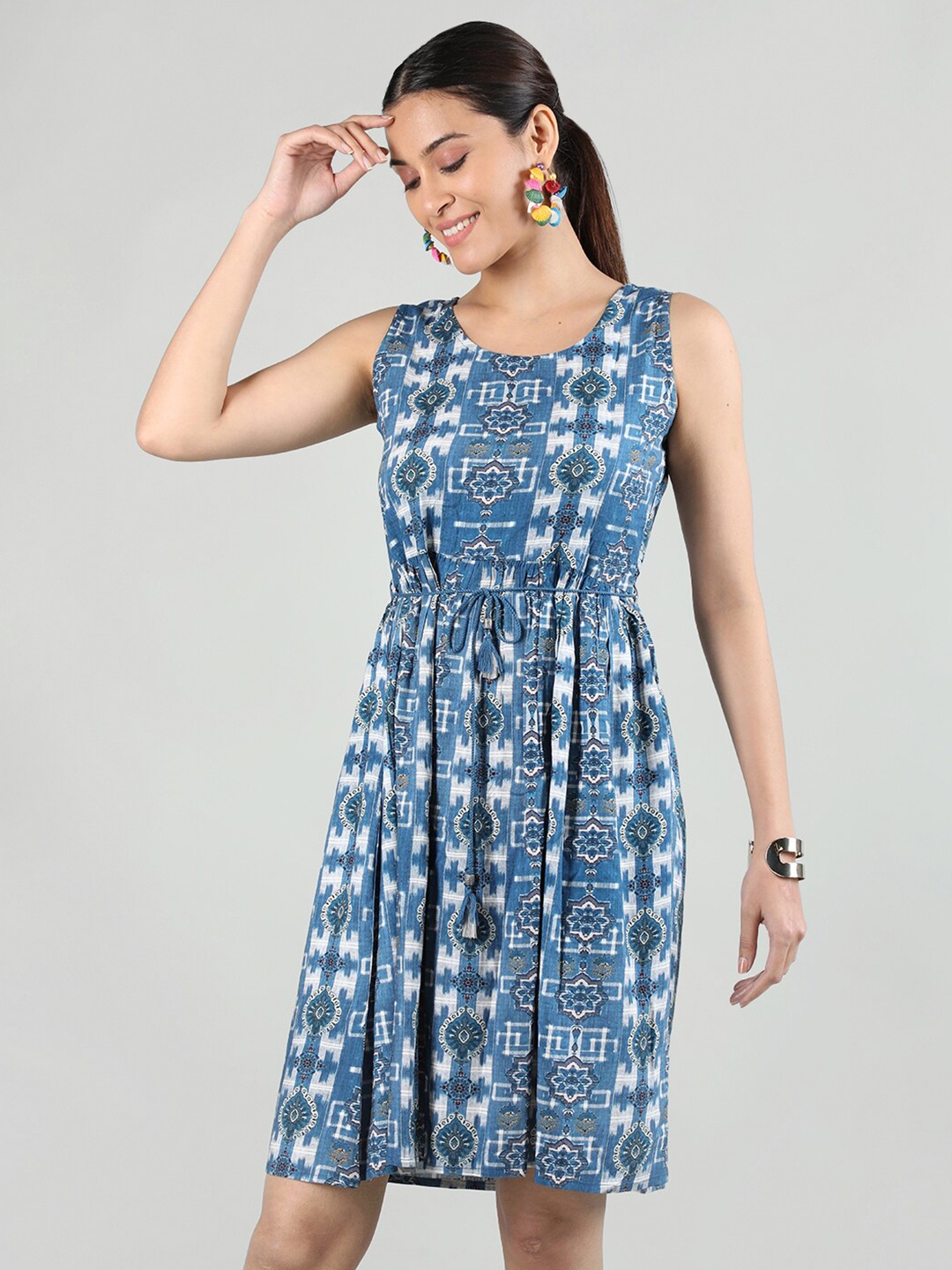 

Dlanxa Abstract Printed Fit & Flare Ethnic Dress, Blue