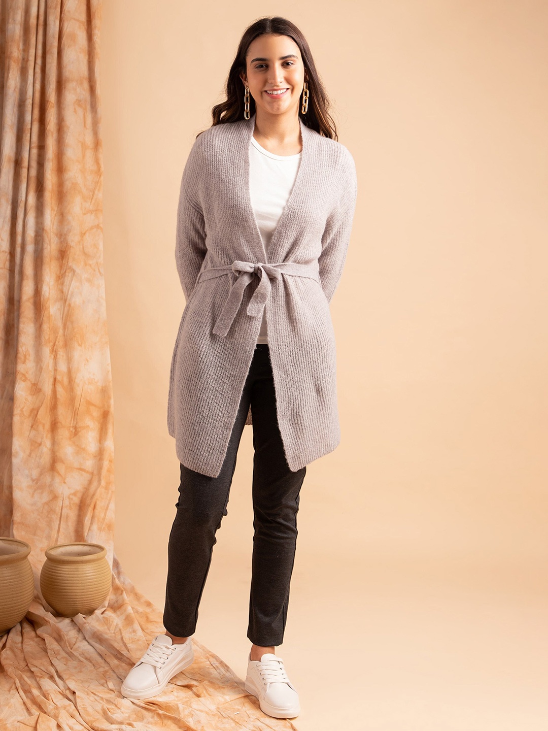 

B.Copenhagen Cable Knit Longline Cardigan, Grey