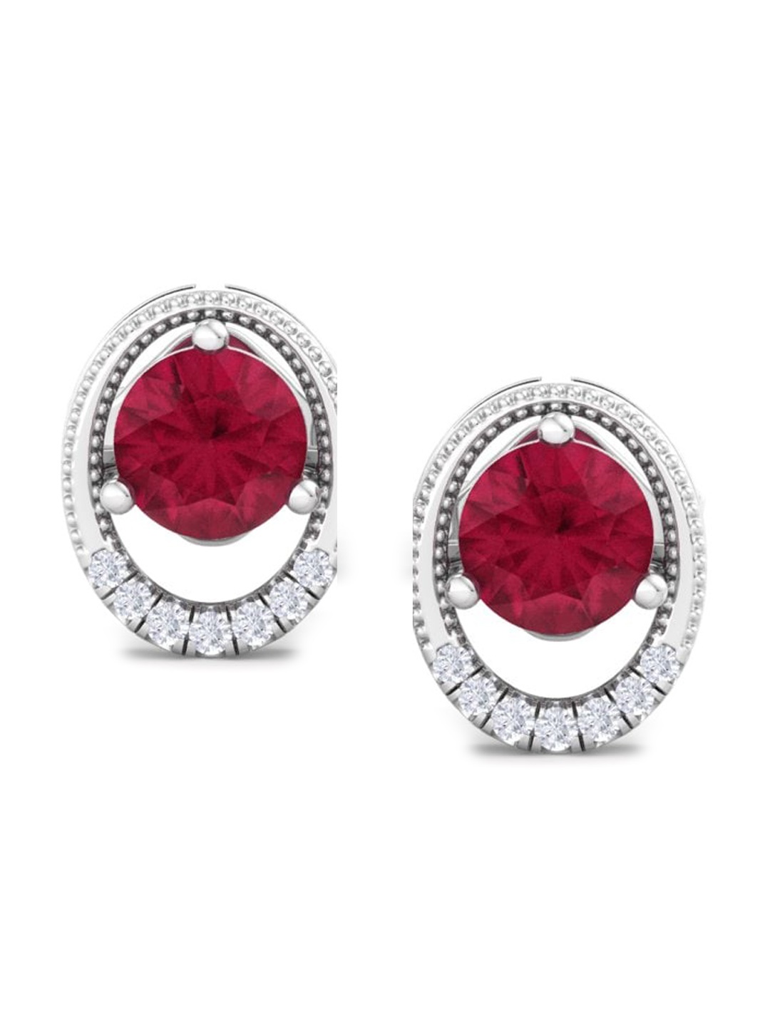 

Inddus Jewels 925 Sterling Silver Rhodium-Plated Circular Studs Earrings, Red
