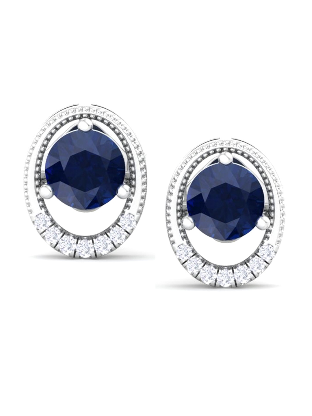

Inddus Jewels Rhodium-Plated Oval Shaped CZ Studs Earrings, Silver