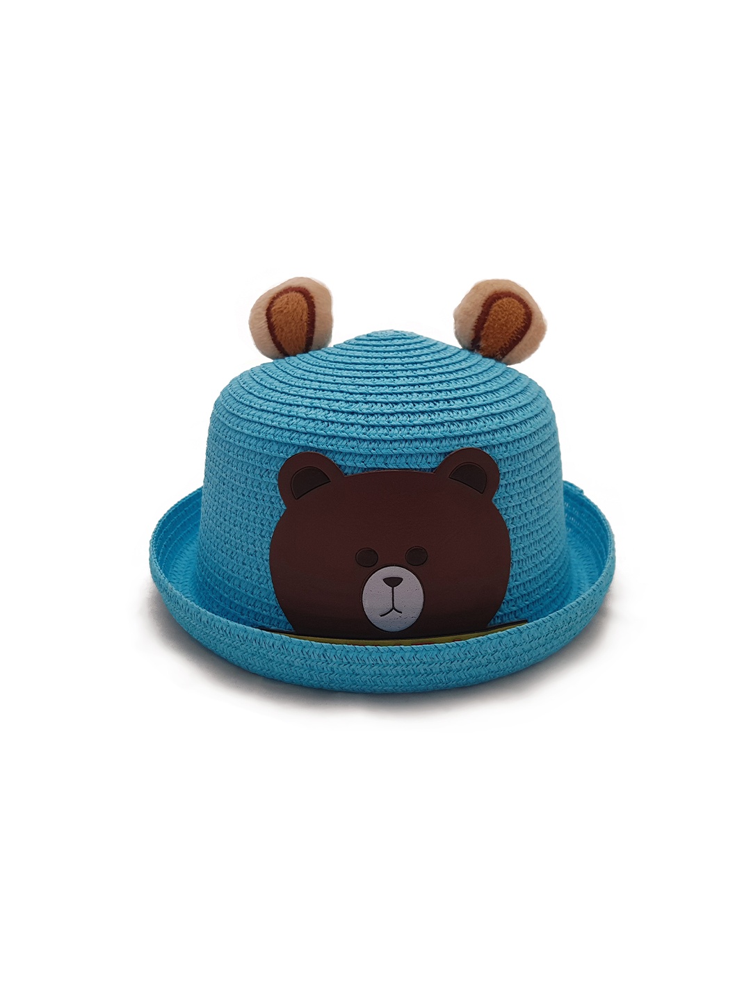 

JENNA Boys Woven Design Bear Detail Straw Hat, Blue