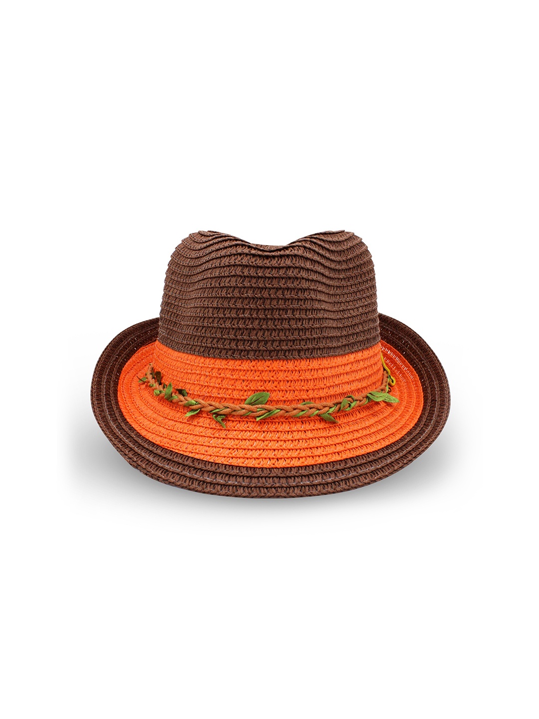 

JENNA Boys Colourblocked Basket Weave Applique Detail Fedora Hat, Brown