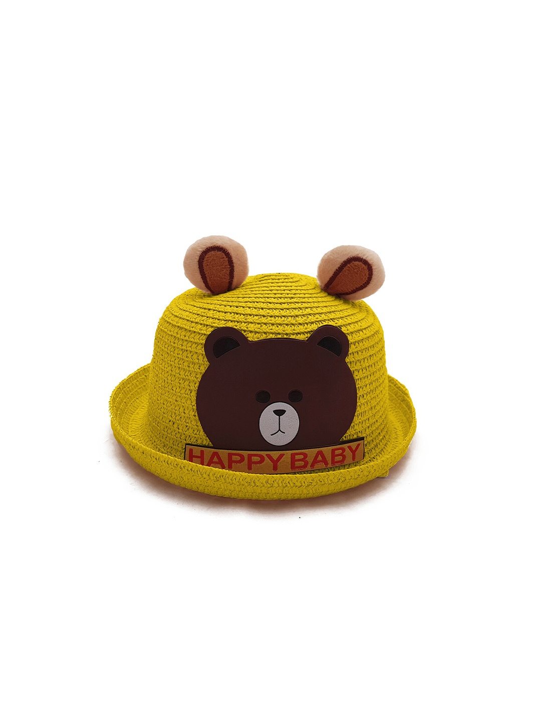 

JENNA Boys Straw Basket Weave Bear Applique Detail Sun Hat, Yellow