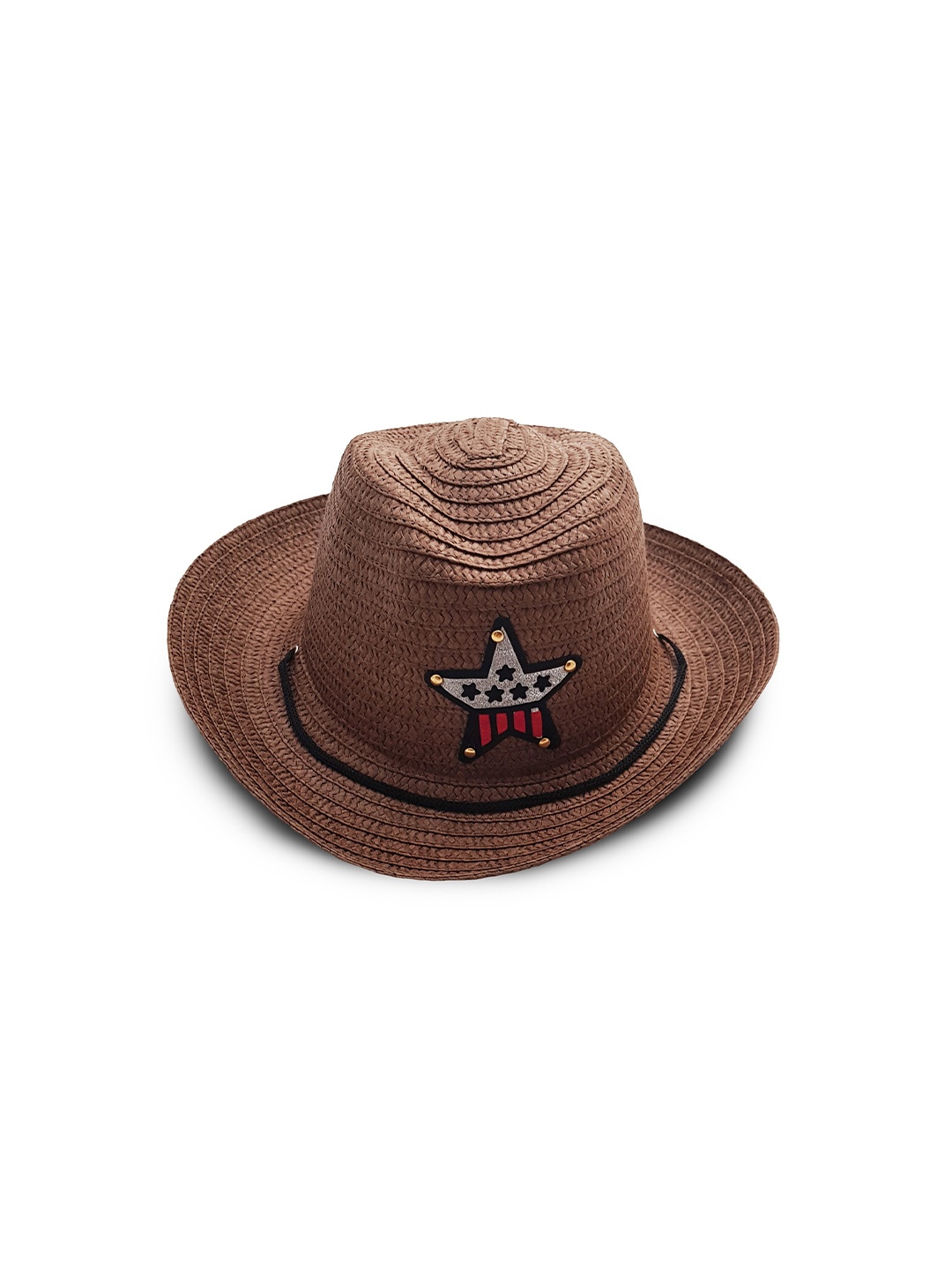 

JENNA Girls Sheriff Embellished Basket Weave Fedora Hat, Brown