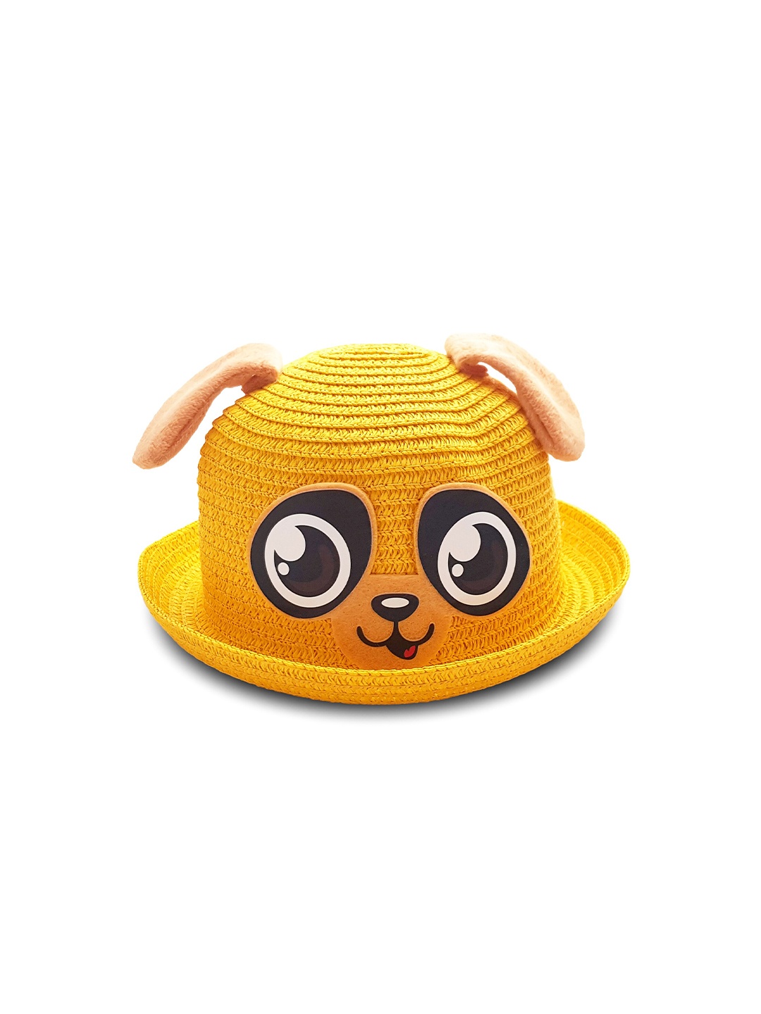 

JENNA Boys Straw Basket Weave Cat Applique Detail Sun Hat, Yellow