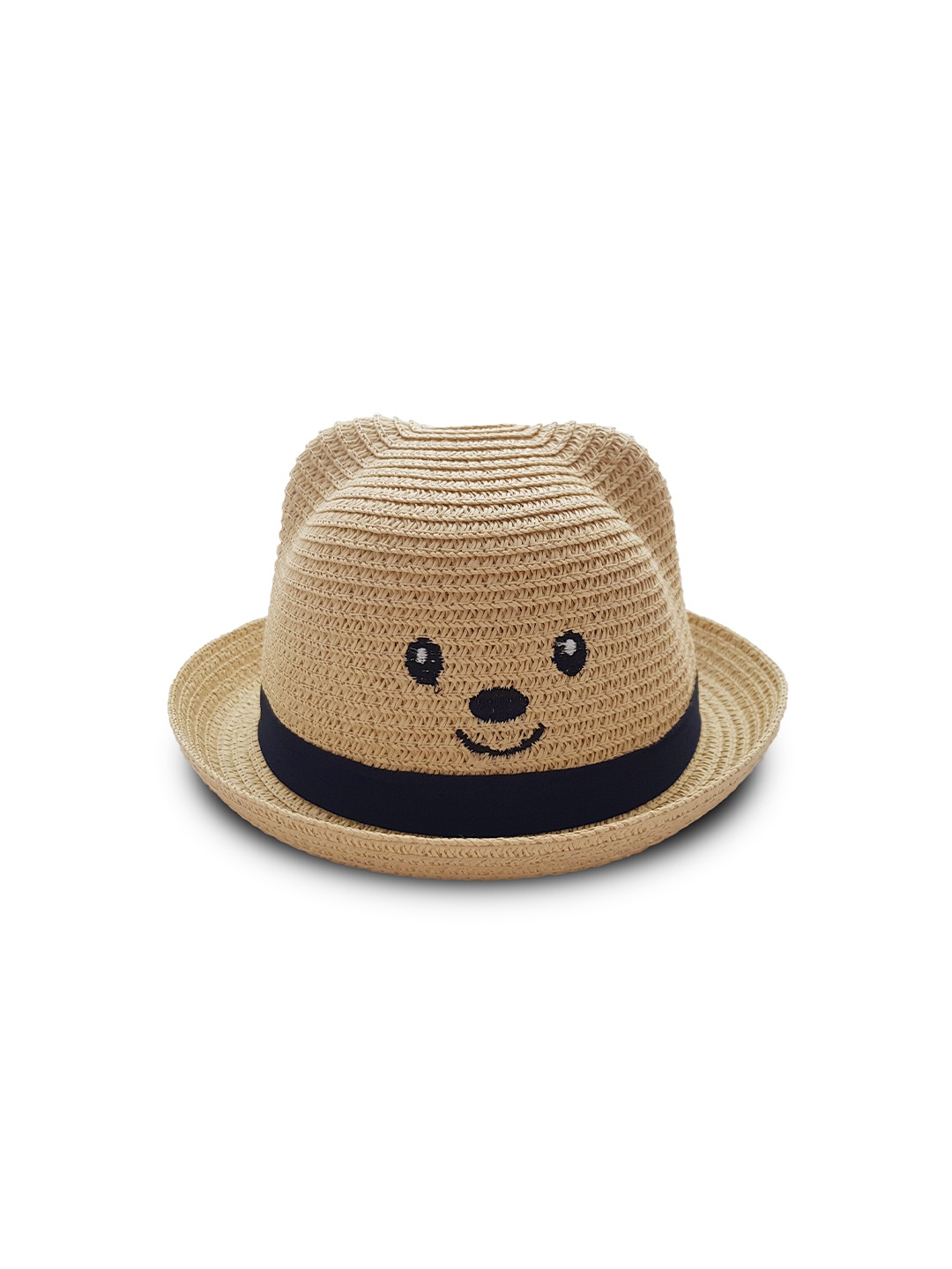 

JENNA Boys Straw Basket Weave Cat Applique Detail Sun Hat, Beige