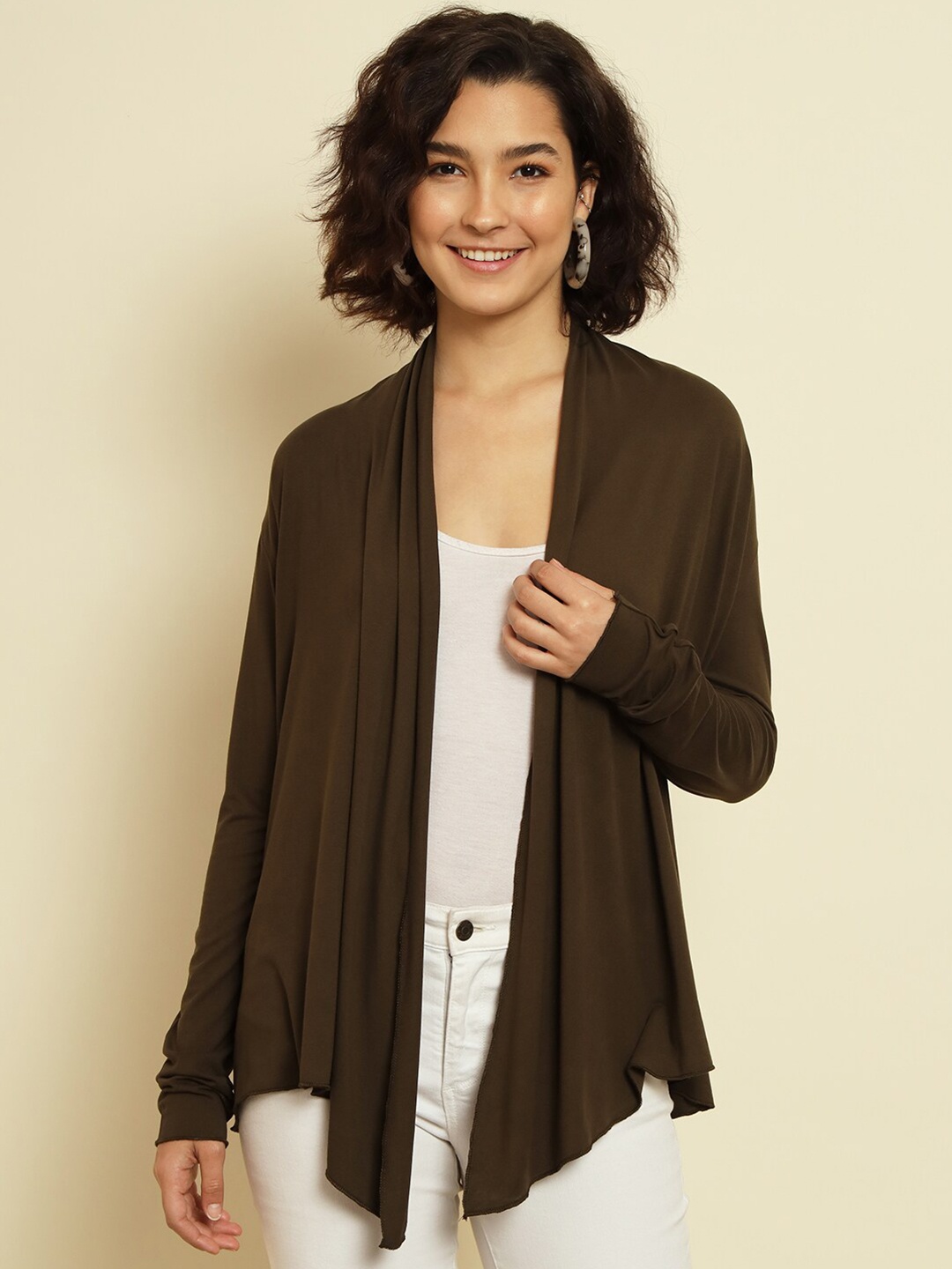 

Trend Arrest Asymmetric Open Front Shrug, Brown