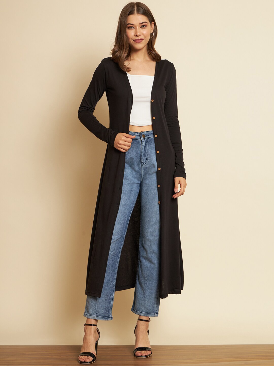 

Trend Arrest Open-Front Longline Shrug, Coffee brown