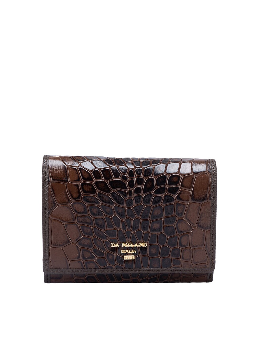 

Da Milano Women Textured Leather Two Fold Wallet, Brown