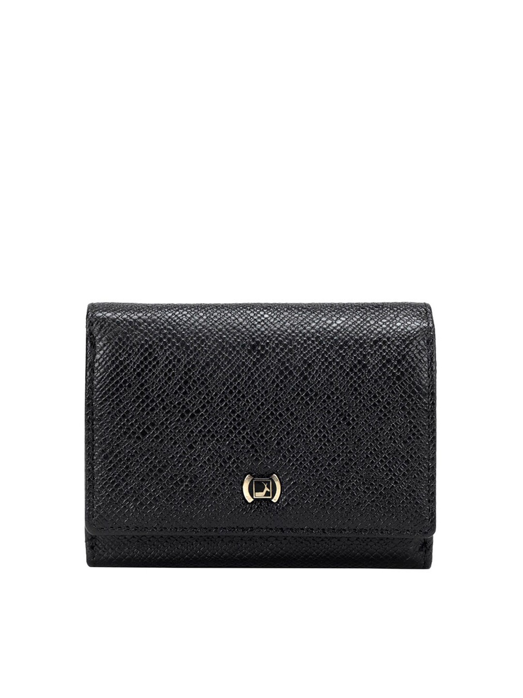 

Da Milano Women Textured Leather Three Fold Wallet, Black