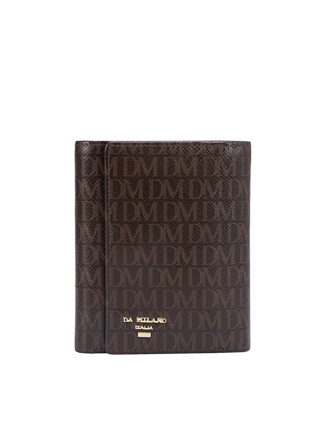 

Da Milano Women Typography Printed Leather Three Fold Wallet, Brown