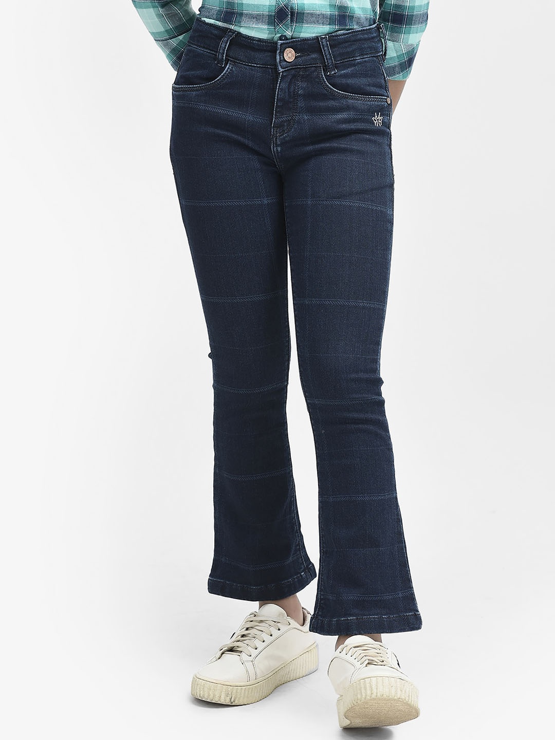 

Crimsoune Club Girls Checked Bootcut Stretchable Jeans, Navy blue