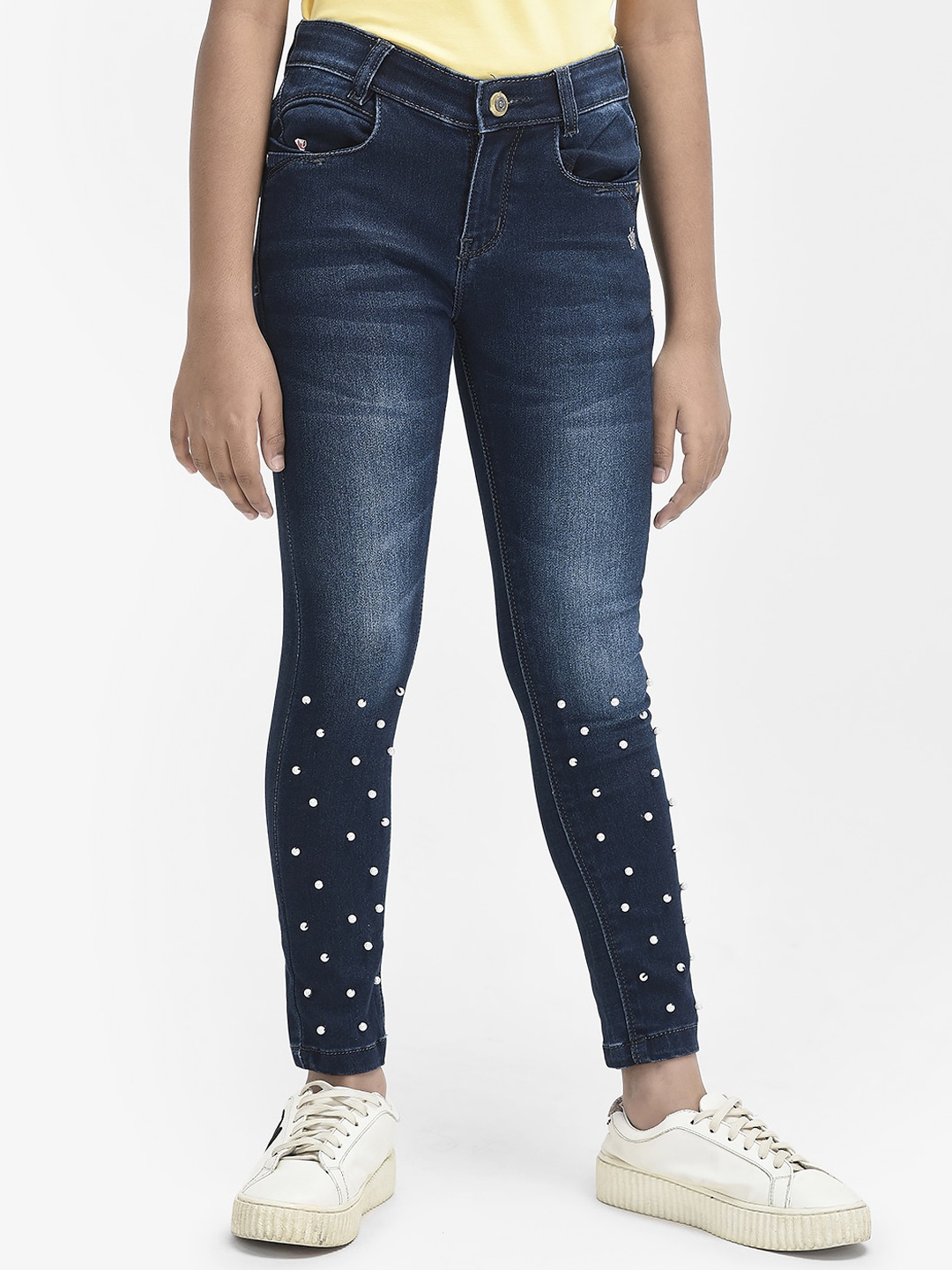 

Crimsoune Club Girls Slim Fit Heavy Fade Stretchable Jeans, Blue