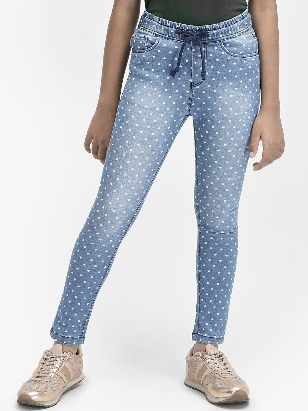 

Crimsoune Club Girls Mid-Rise Slim Fit Heavy Fade Printed Stretchable Jeans, Blue